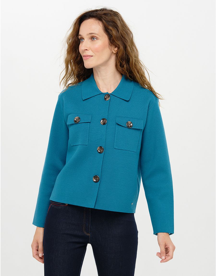 Veste courte maille bleu