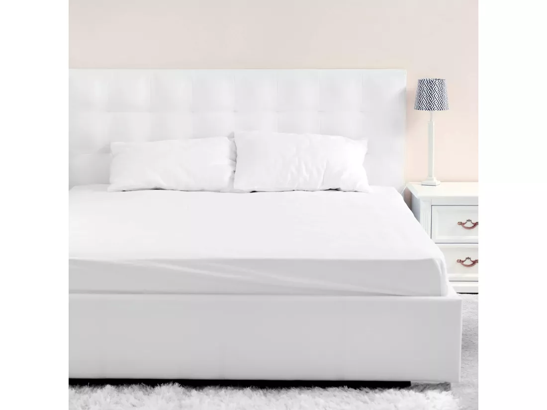 Drap housse jersey blanc bonnet 40 cm 180x190