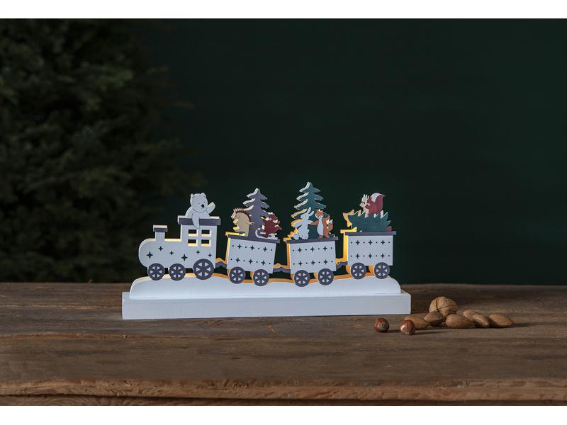 Star Trading Tischdeko Forest Friends, 37 cm, Mehrfarbig Dekorative Szene aus lasergeschnittenem Holz