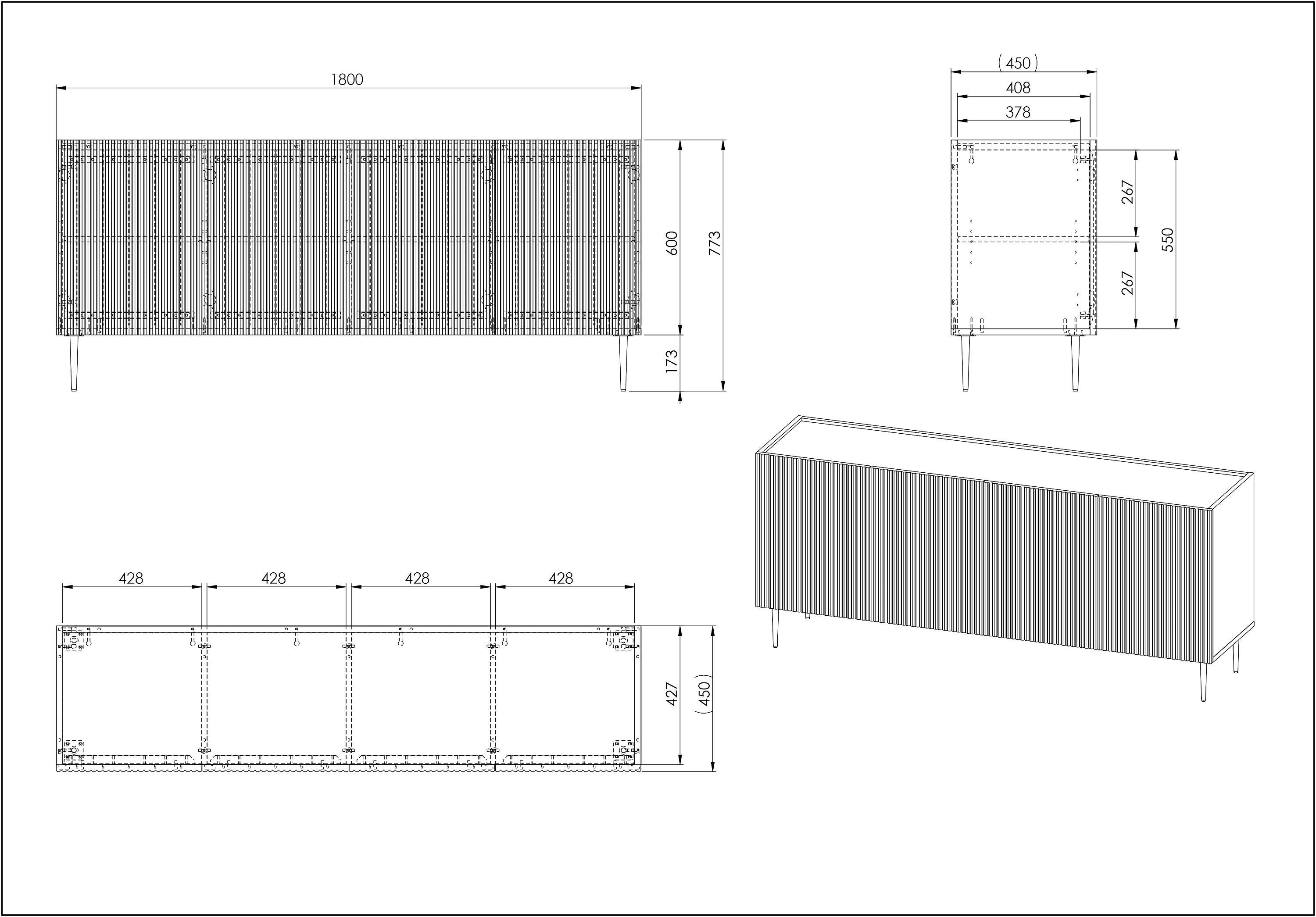 ILVI Sideboard - Natur / B: 180.0 cm x T: 45.0 cm x H: 77.3 cm