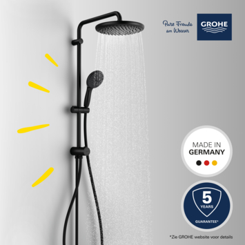 Grohe Vitalio Start 250 Flex douchesysteem met omstelling Rond, Max. 8,0L/Min Bij 3 Bar Mat Zwart - hartafstand kraan 15 cm