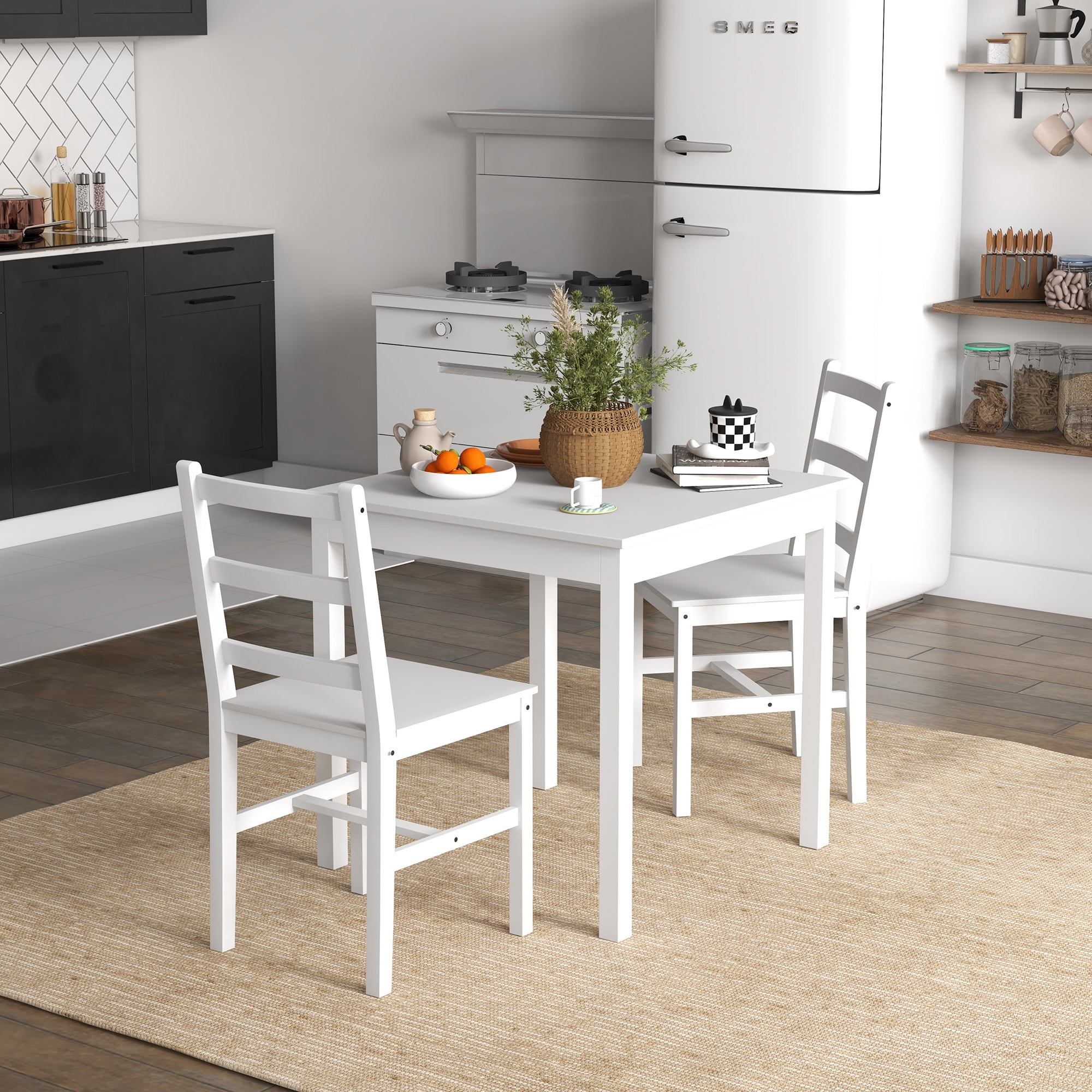 HOMCOM Essgruppe mit Anti-Rutsch-Fußpads grau, weiß 75L x 75B x 73H cm