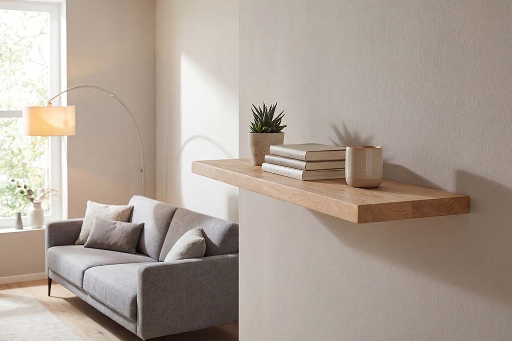 Massives Wandregal PURE 60cm Mango natur cream finish Mangoholz Steckregal