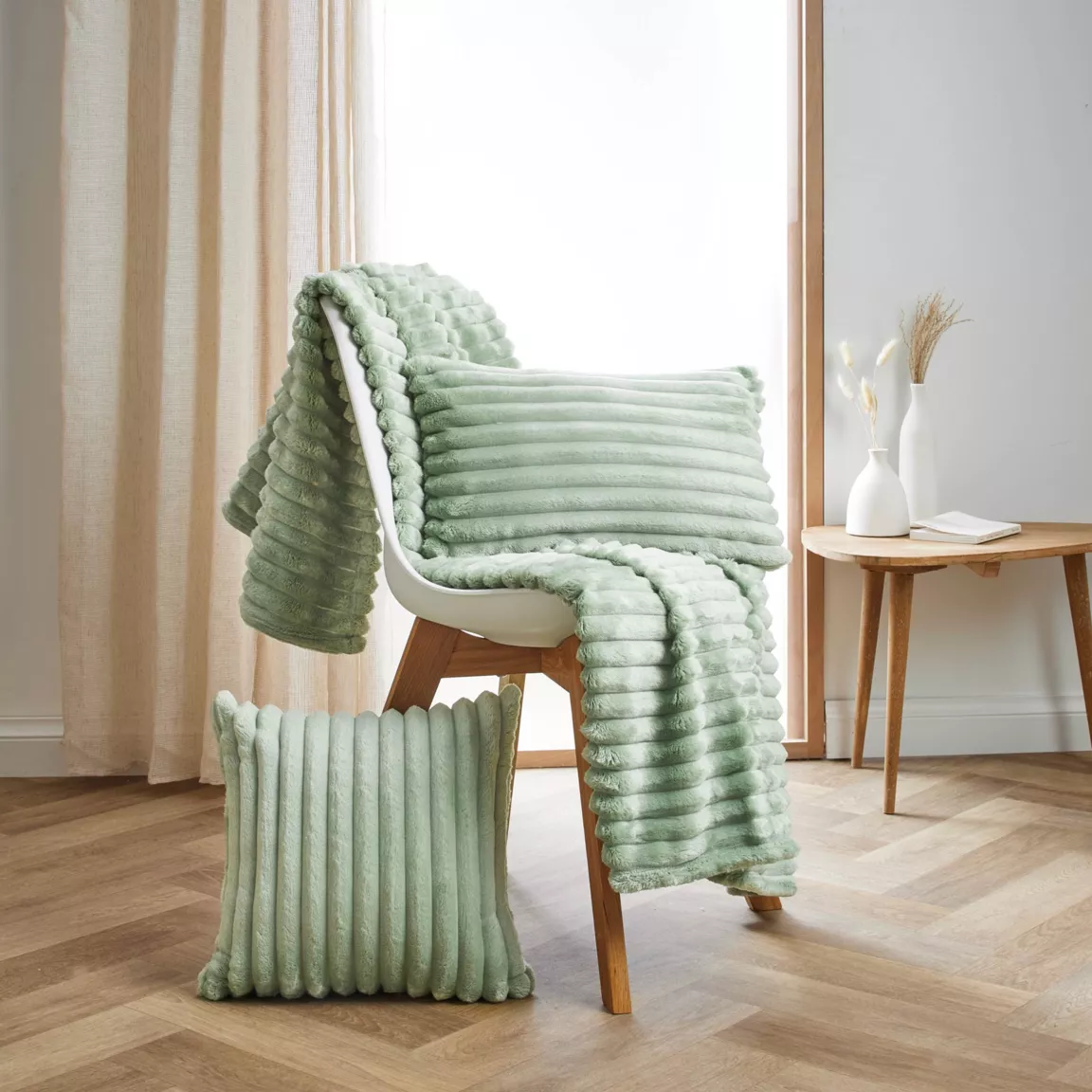 Housse de coussin carrée flanelle (40 x 40 cm) Dune Vert sauge