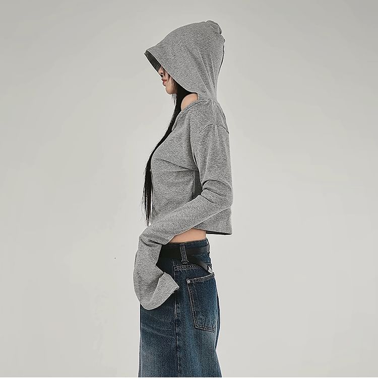 Bababy - Lange mouwen off-shoulder crop top met capuchon