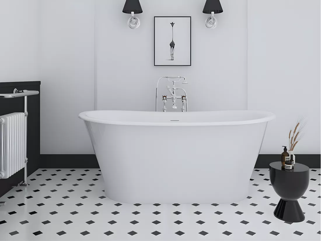 Baignoire îlot ovale - style retro - 180 L - 150 x 74 x 63 cm - Blanche - Acrylique - PELMATO