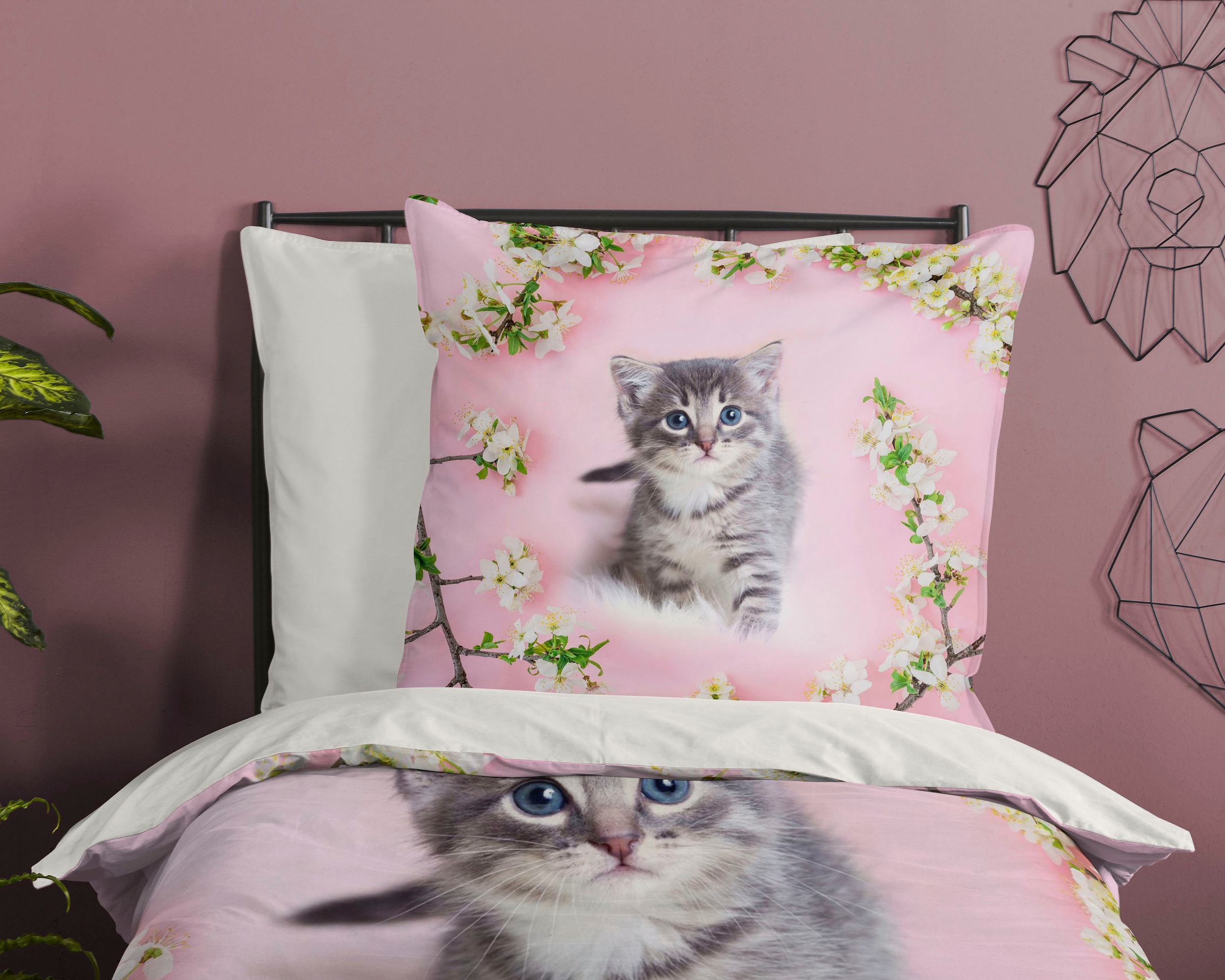 good morning Kinderbettwäsche »Pussycat« 2 Stk. tlg. Baumwolle, 135x200, Reissverschluss, Wende, Kind, Mädchen, Rosa, Katze