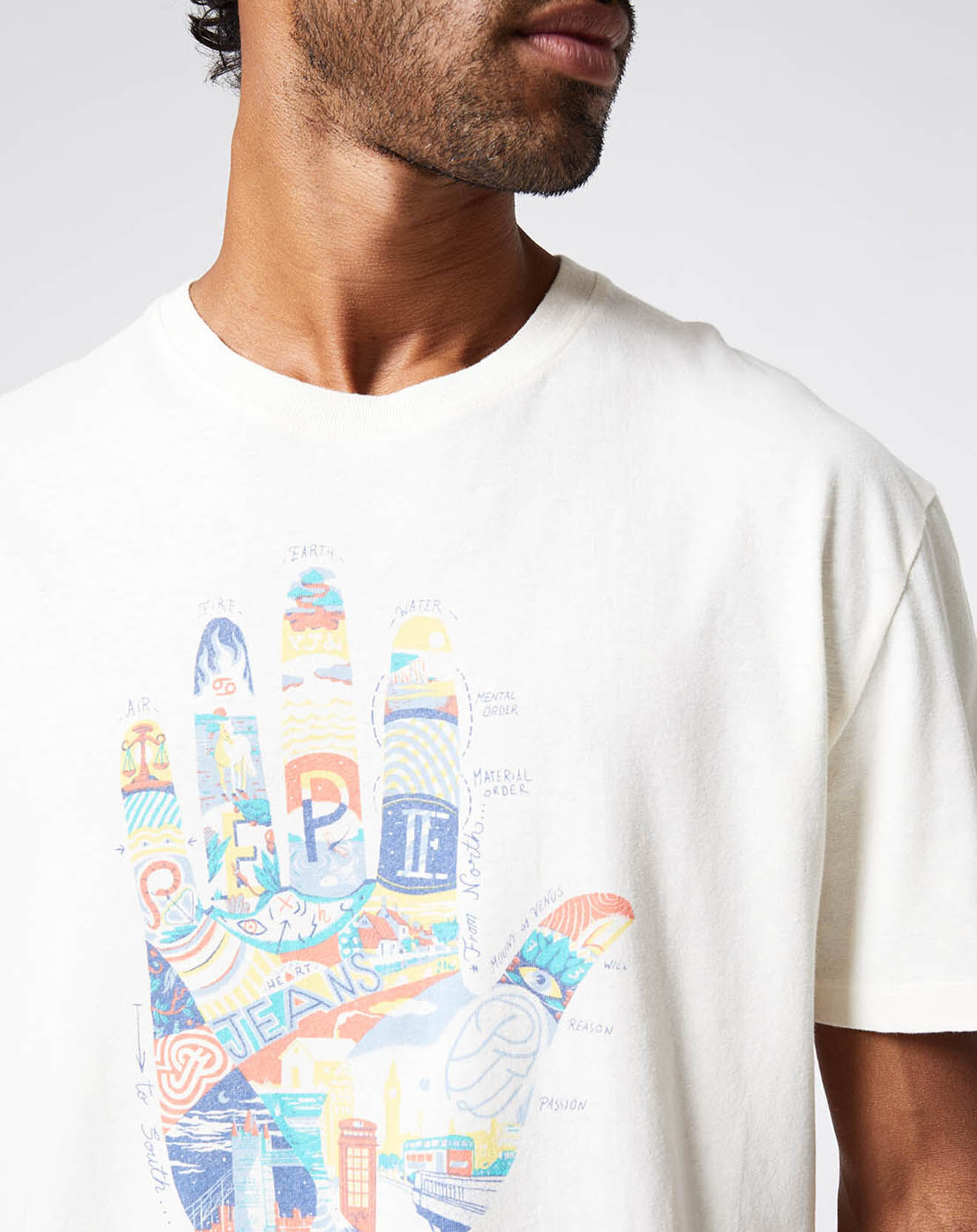 Pepe Jeans T-Shirt en Lin mélangé Print Main Sergio écru