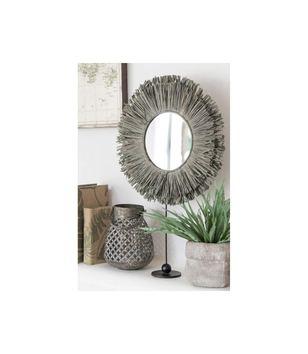 Paris Prix - Miroir Sur Pied à Poser raphia 51cm Gris