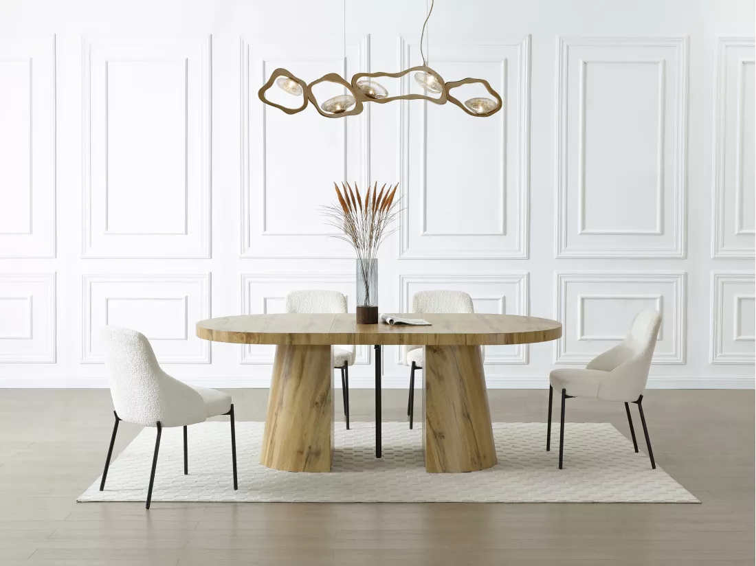 Table à manger extensible 6 à +12 personnes en MDF - Naturel Clair - CLOEVA