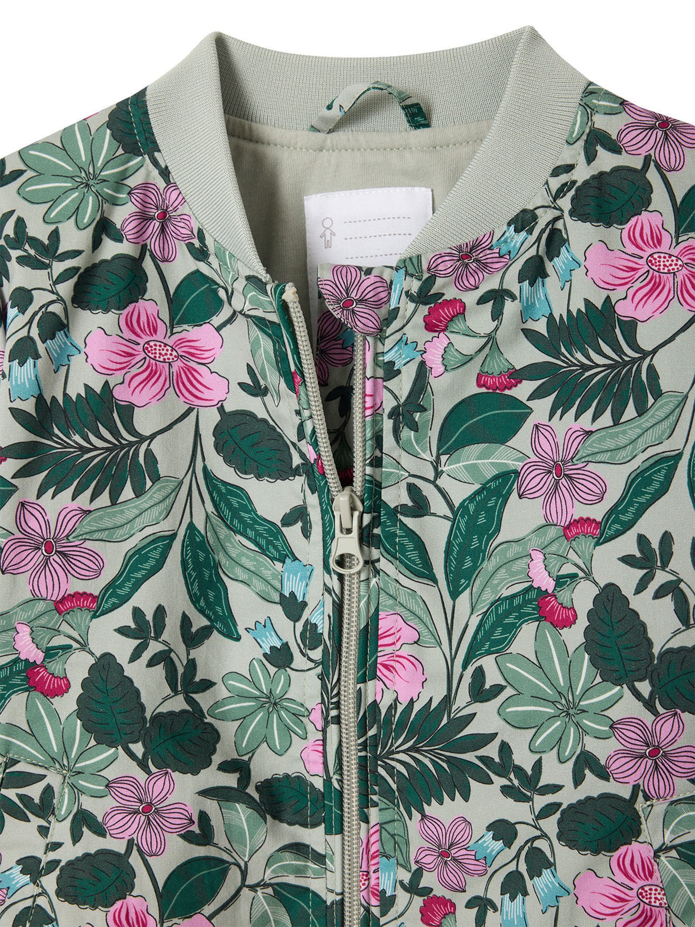 Vertbaudet Mädchen Bomberjacke mit Blumenprint salbeigrün