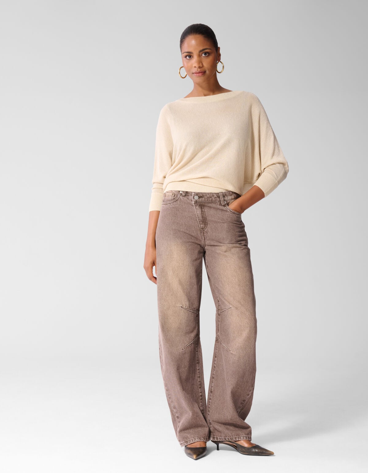 Glitter Vleermuis Trui Beige