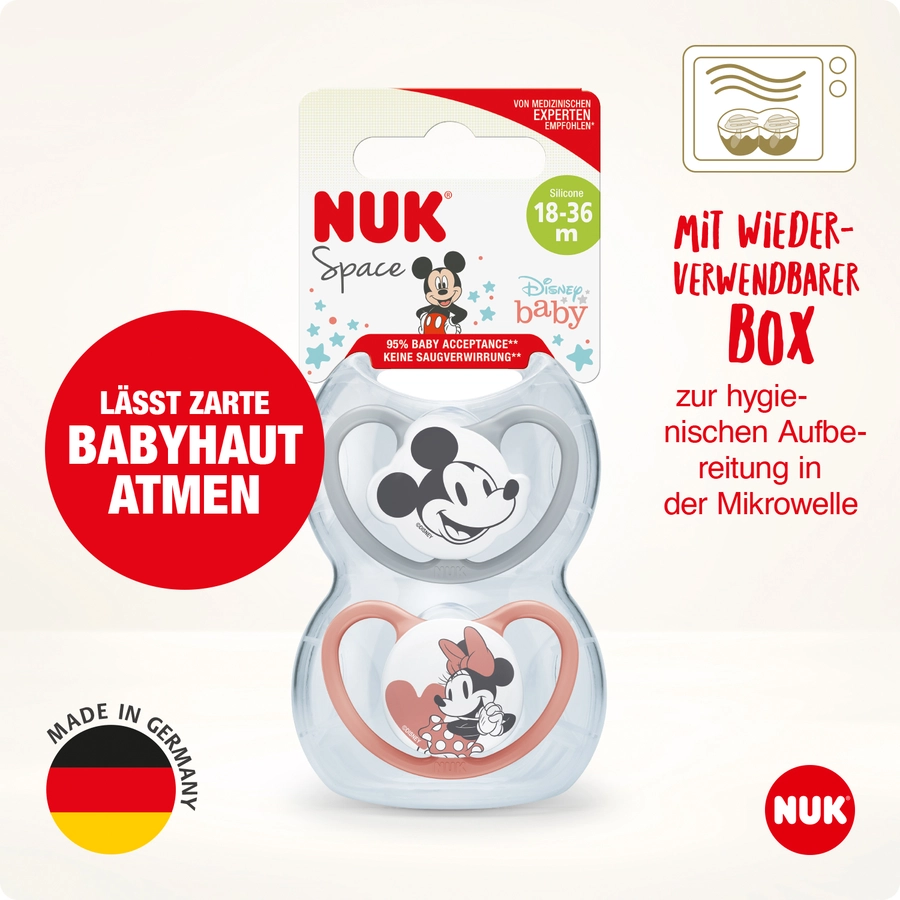 NUK Schnuller Space  Mickey 18-36 Monate, 4 Stk. in graurot