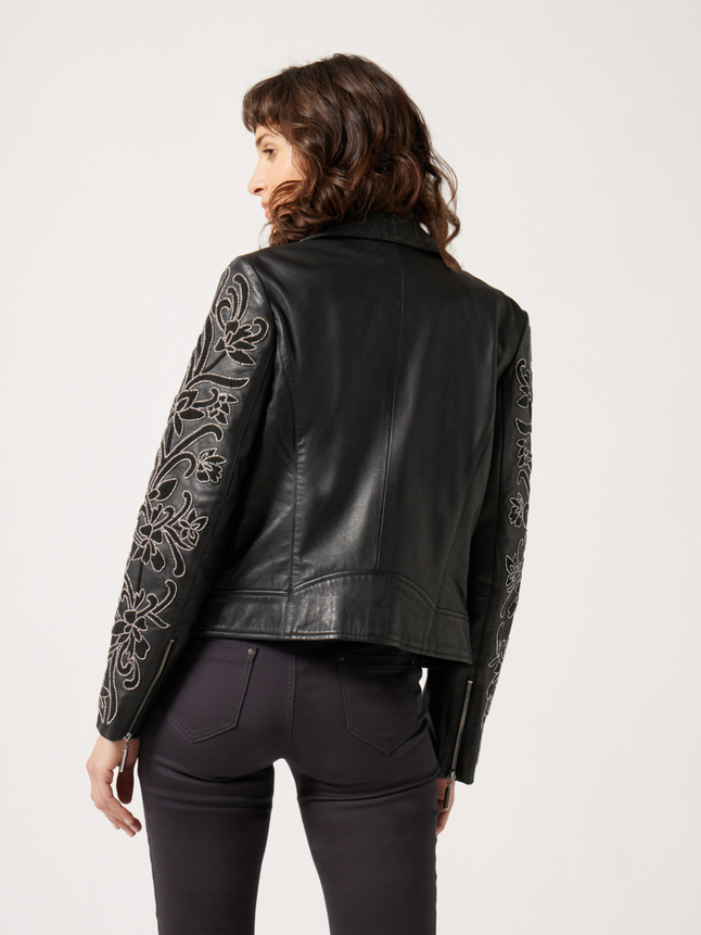 Veste en cuir détails strass