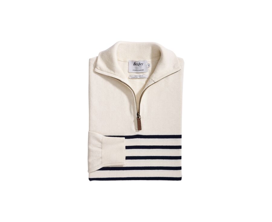 Pull col zippé marin Ecru et Marine - VLADIAC