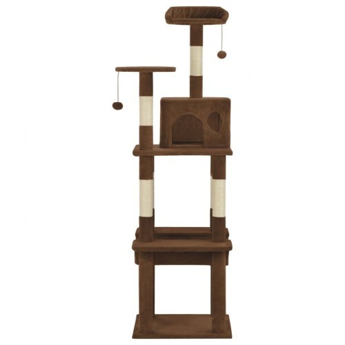 Arranhador marrom para gatos com revestimento de sisal.