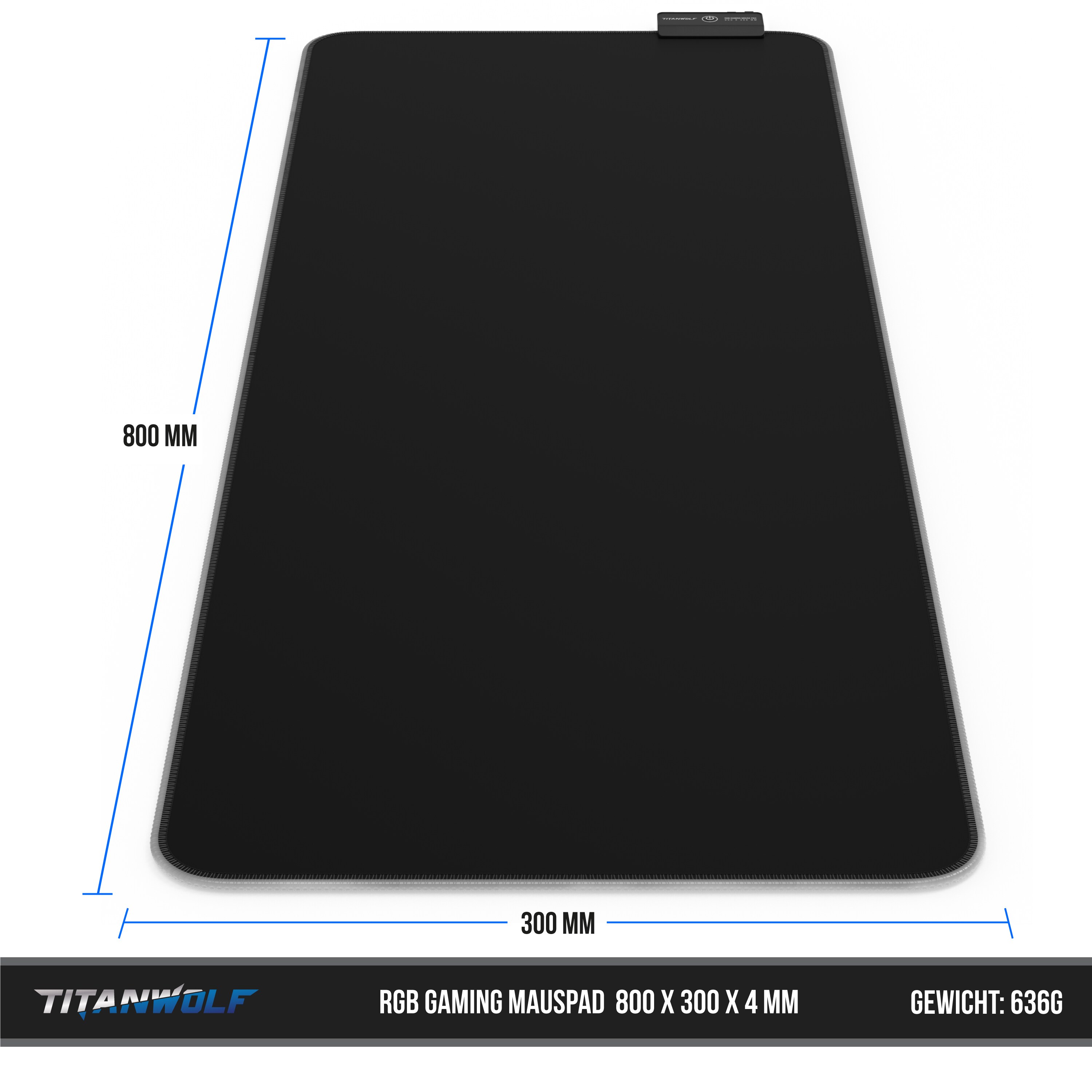 Titanwolf RGB Gaming Mauspad, Mousepad XL 800 x 300mm verbessert Präzision & Geschwindigkeit, black