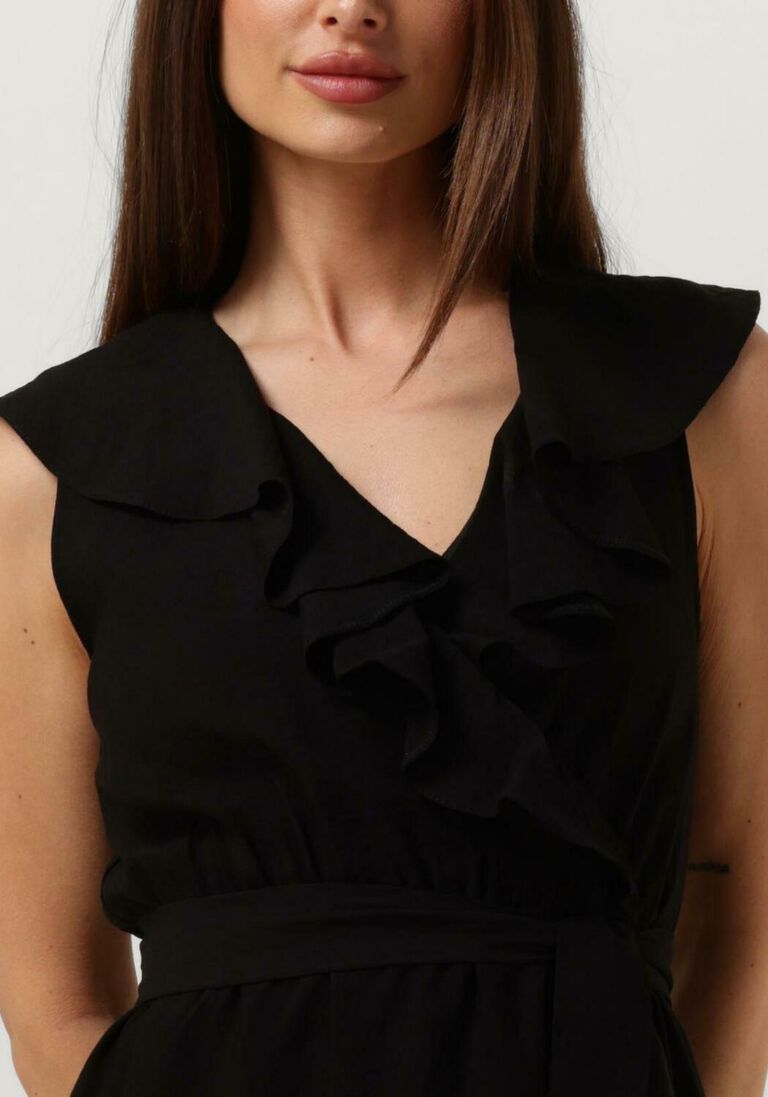 ACCESS zwarte access midi jurk sleeveless dress with ruffles