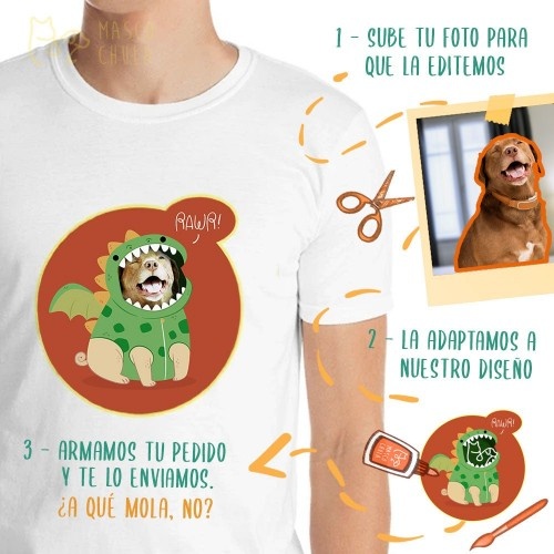Camiseta masculina Mascochula, personalizada com a foto do seu animal de estimação, branca.