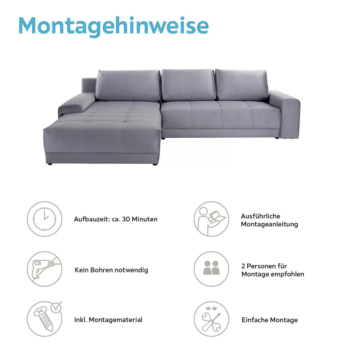Ecksofa Adria 246 x 137 Grau