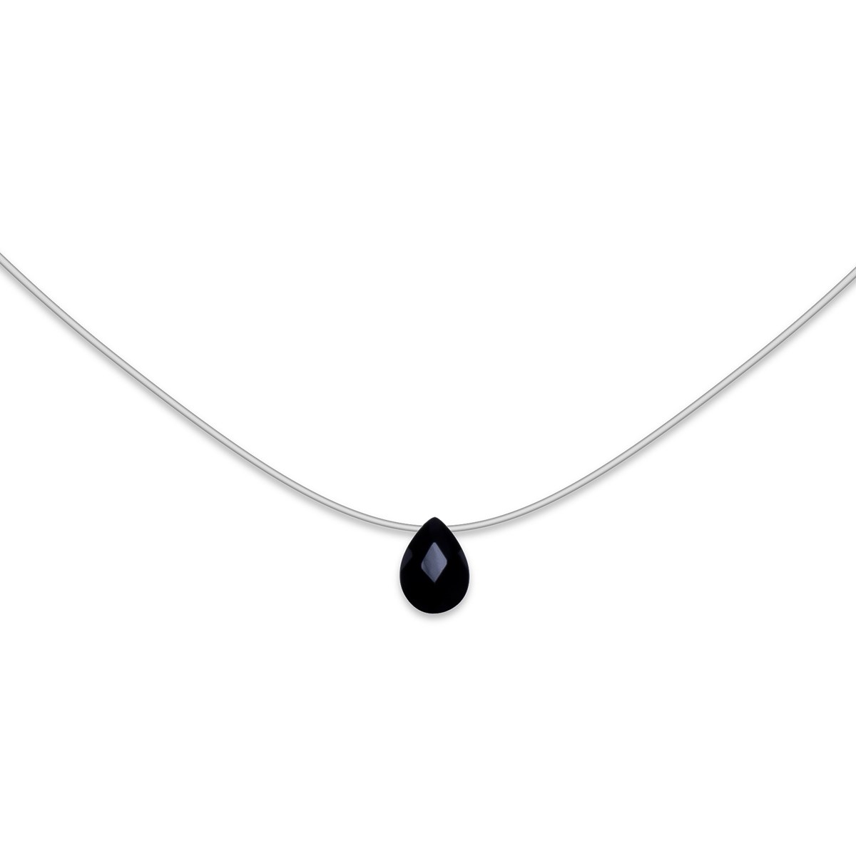 Collier fil de pêche avec fermoir argent et zirconium noir 40cm