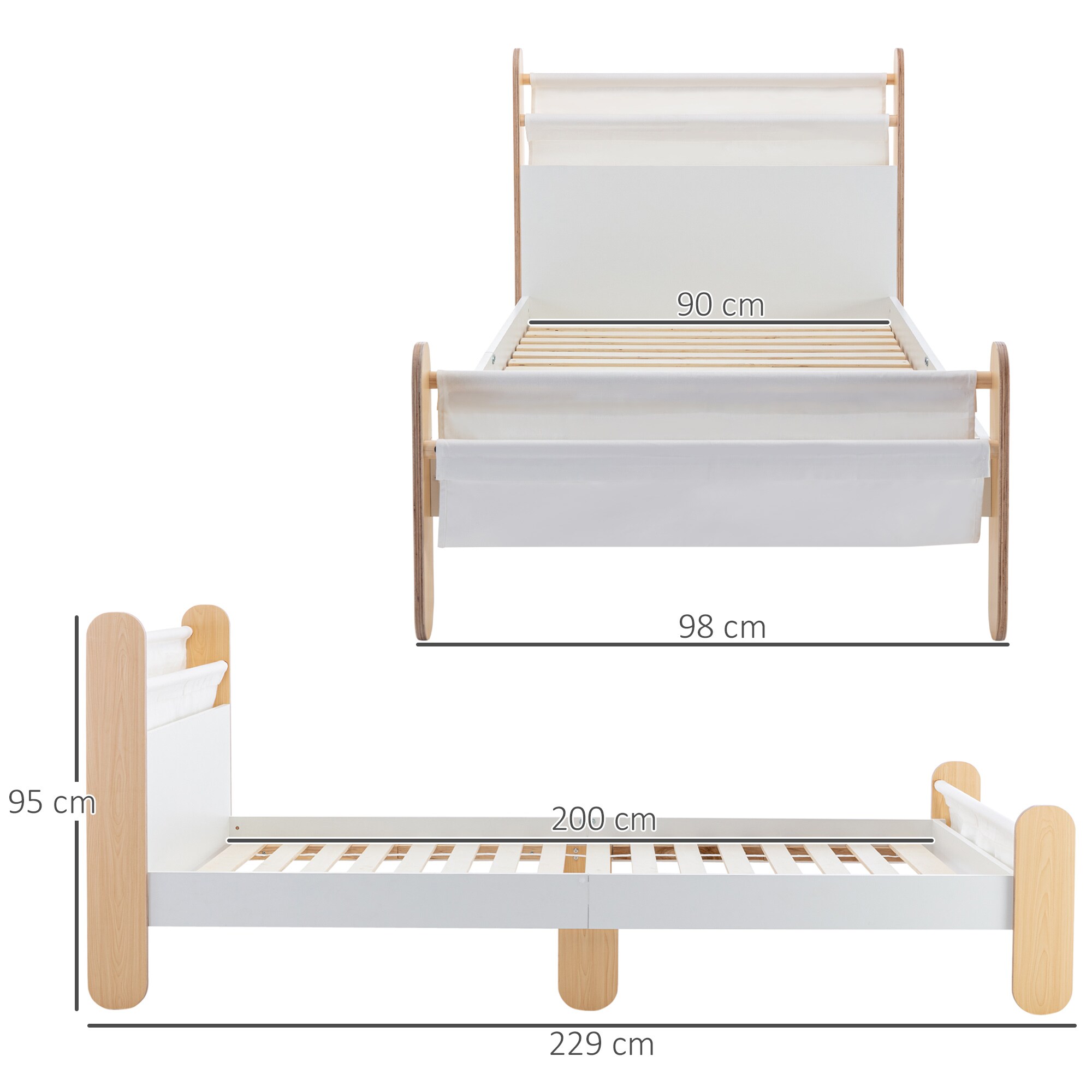 HOMCOM Kinderbett mit Kinderfreundlichem Design bunt 229L x 98B x 95H cm