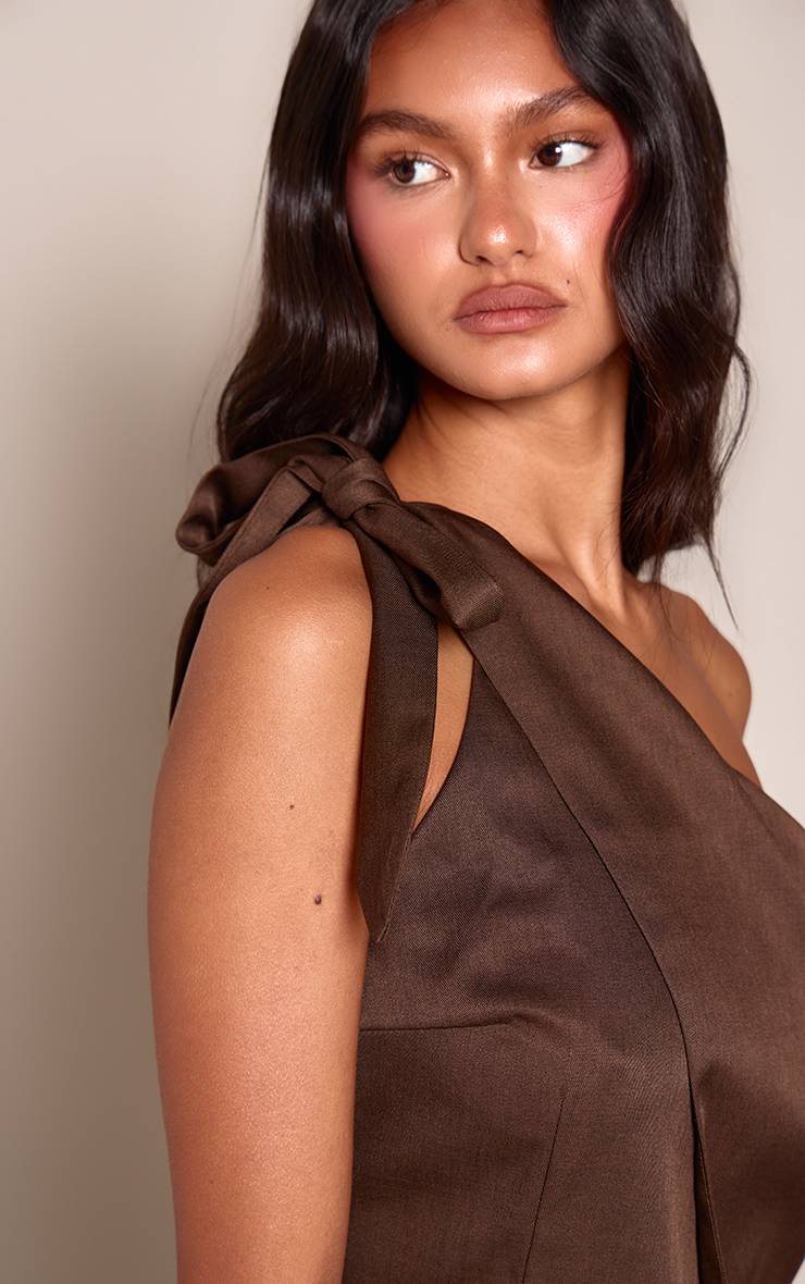 Chocolat Ensemble Coordonné Gilet Ajusté Asymétrique Une Épaule