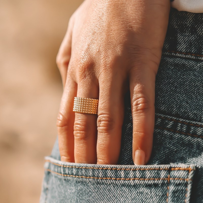 Bague Large Plaqué Or Mode Tendance Perles