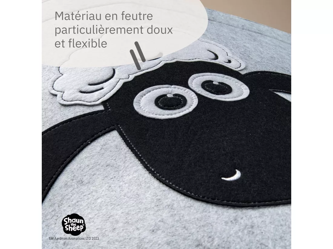 Panier à linge sale gris en feutre motif tête de mouton Lifeney Shaun le mouton