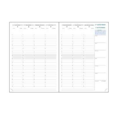 Agenda Nil - 1 semaine sur 2 pages - 16 mois - A4 (21 x 29,7 cm) - disponible dans différentes couleurs - Exacompta
