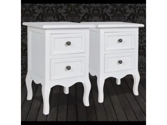 Table de chevet 2 pièces avec 2 tiroirs MDF Blanc