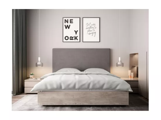 Tête de lit lisse en tissu NUMA - Gris, Largeur - 160 cm