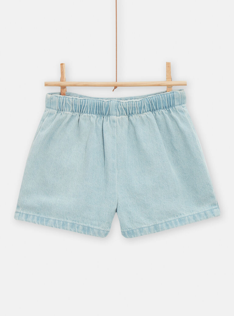 Short plisée en denim clair pour fille