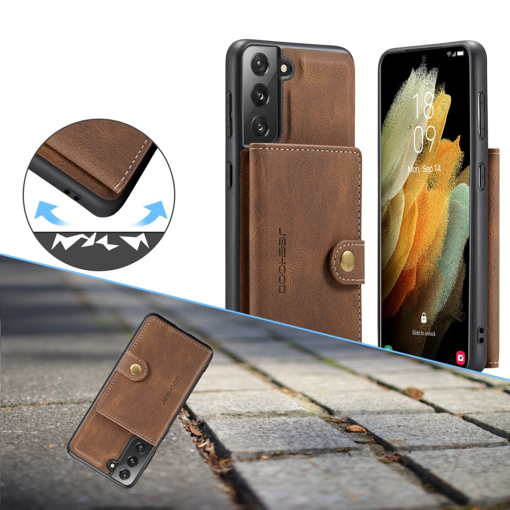 2in1 Samsung Galaxy S21 FE 5G Leder Hülle Wallet   Magnetisches Kreditkartenfach - Braun