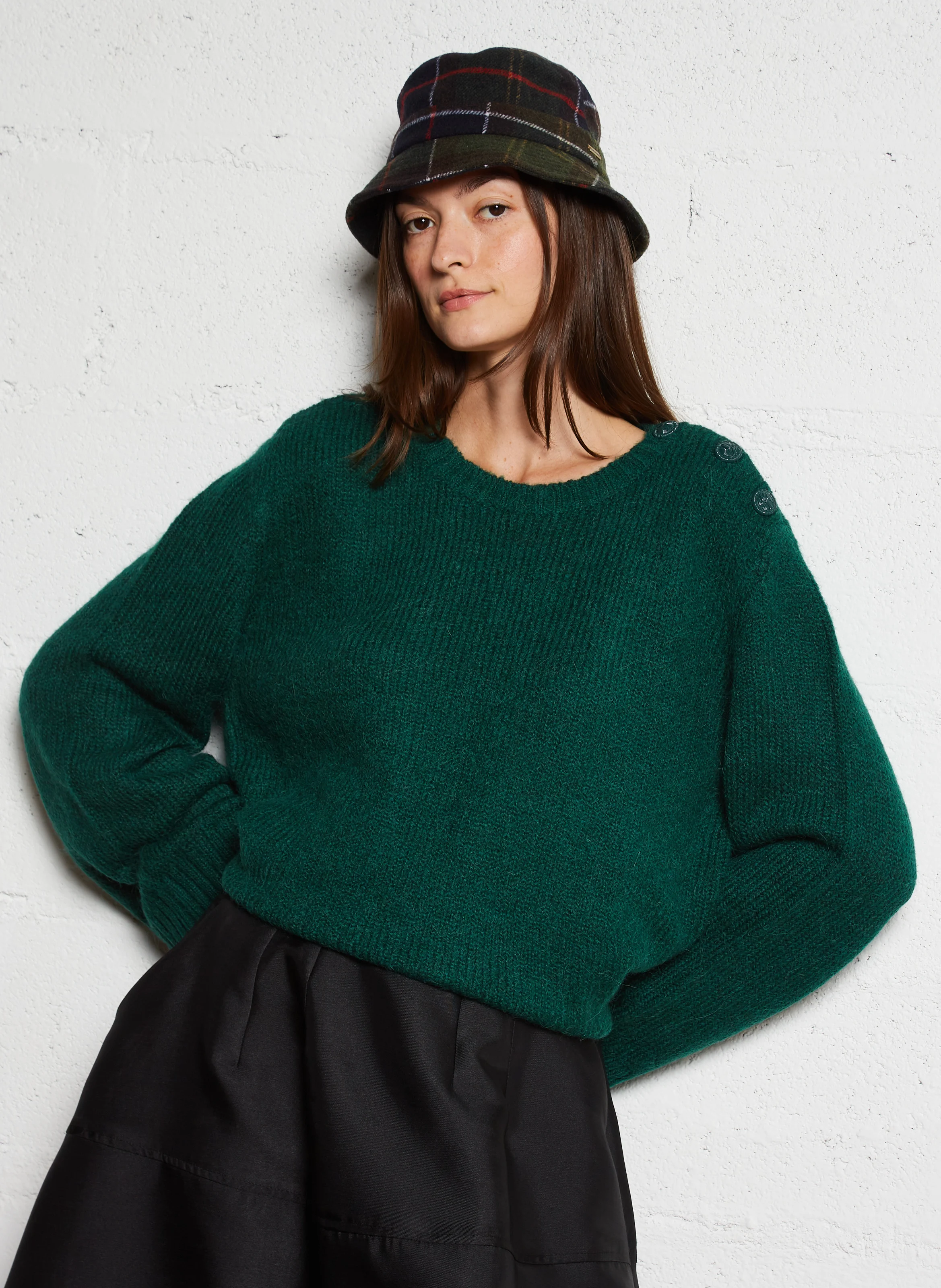 LLIONA - Pull col rond droit en maille | Vert