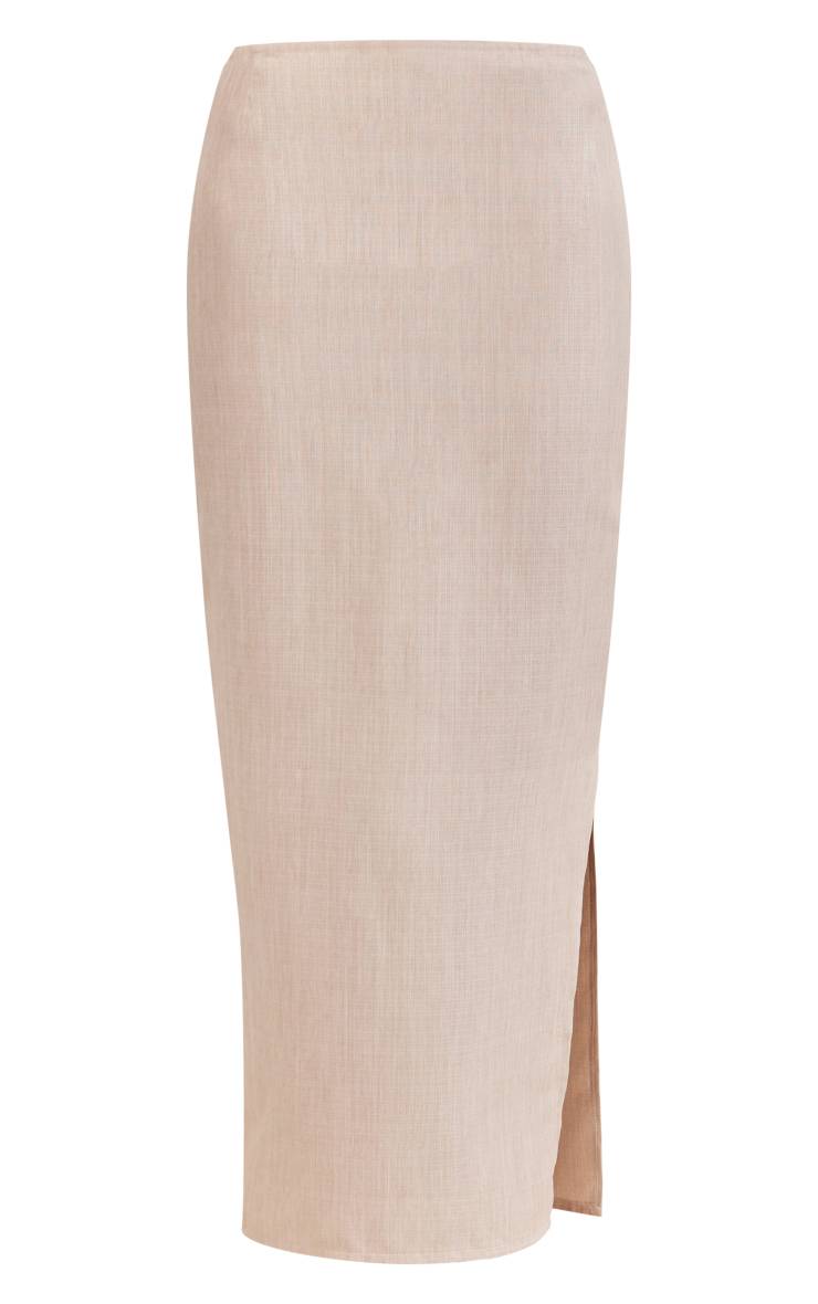 Gris Pierre Jupe Midaxi Taille Basse Effet Lin