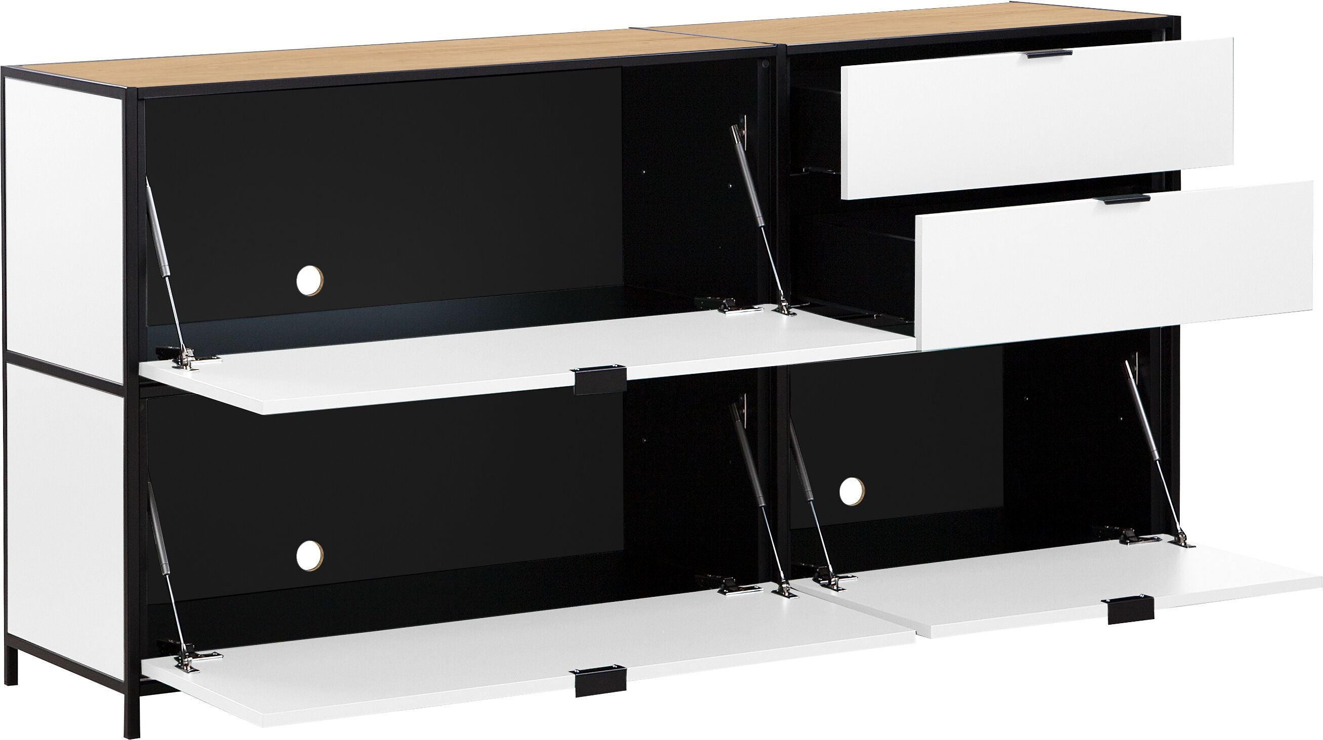 SEVEN Sideboard - Weiss / Eiche / B: 154.8 cm x T: 39.0 cm x H: 80.0 cm