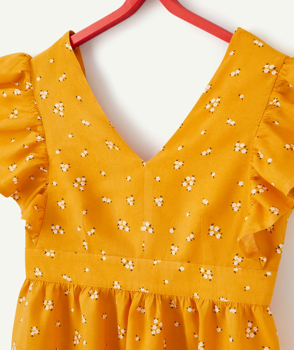 BLOUSE FILLE MOUTARDE EN VISCOSE RESPONSABLE AVEC IMPRIMÉ FLEURI