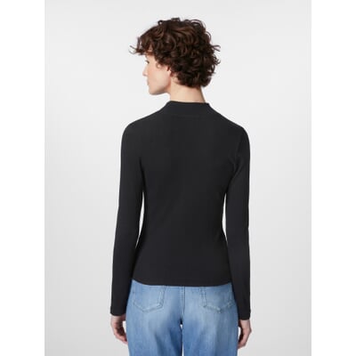 Damen-Rippenshirt Langarm, Schwarz