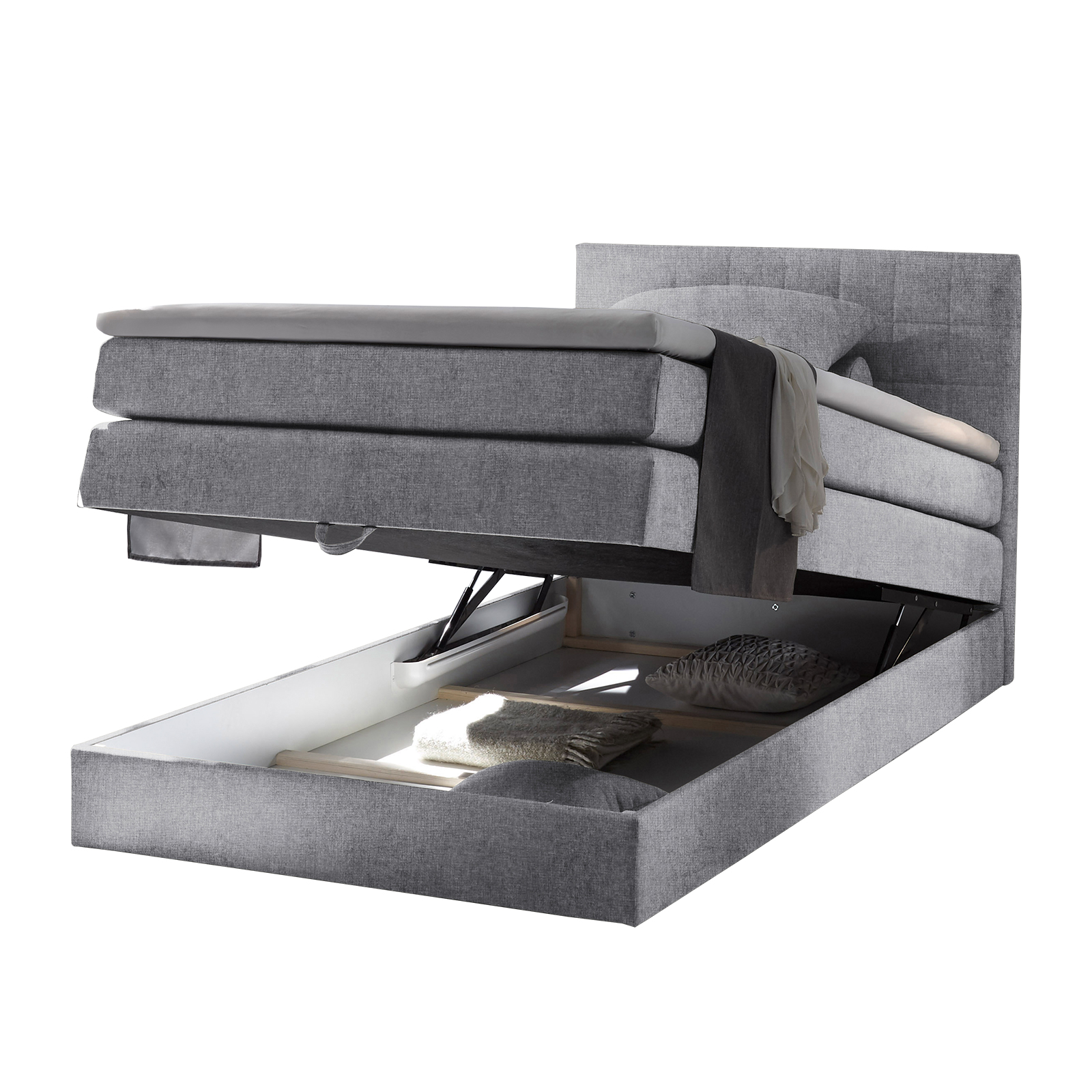 Boxspringbett - hellgrau - H2 - Webstoff - 140x200 cm