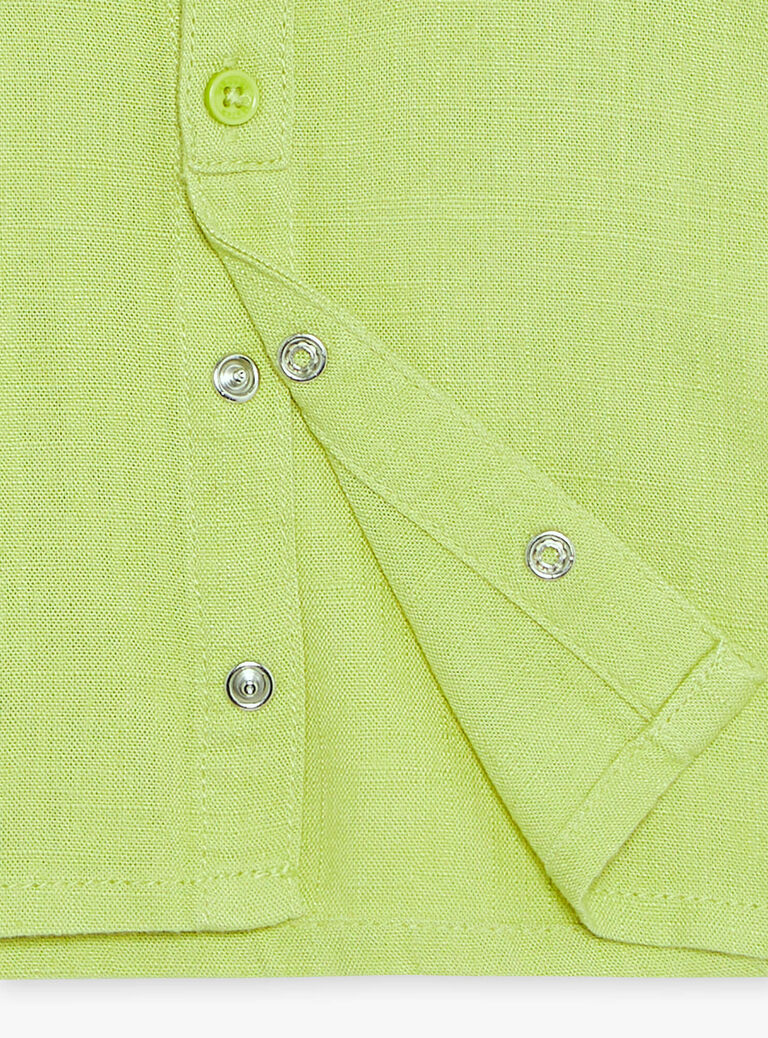 Chemise verte en lin à broderie dinosaure