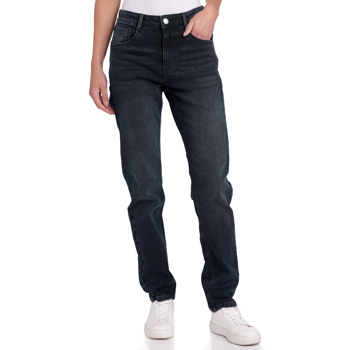 Gina Damen Mom-Jeans mit Used-Waschung nachtblau