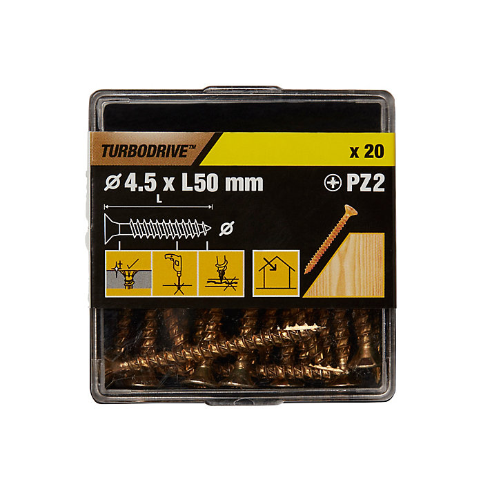 Vis à bois Turbodrive Premium pozidriv zinguée jaune 4.5x50 mm - 20 pièces