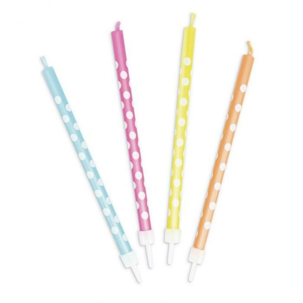 12 bougies multicolores à pois blancs
