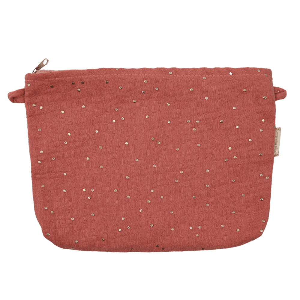 Pochette Tissu Gaze Pois Or Rose Blush