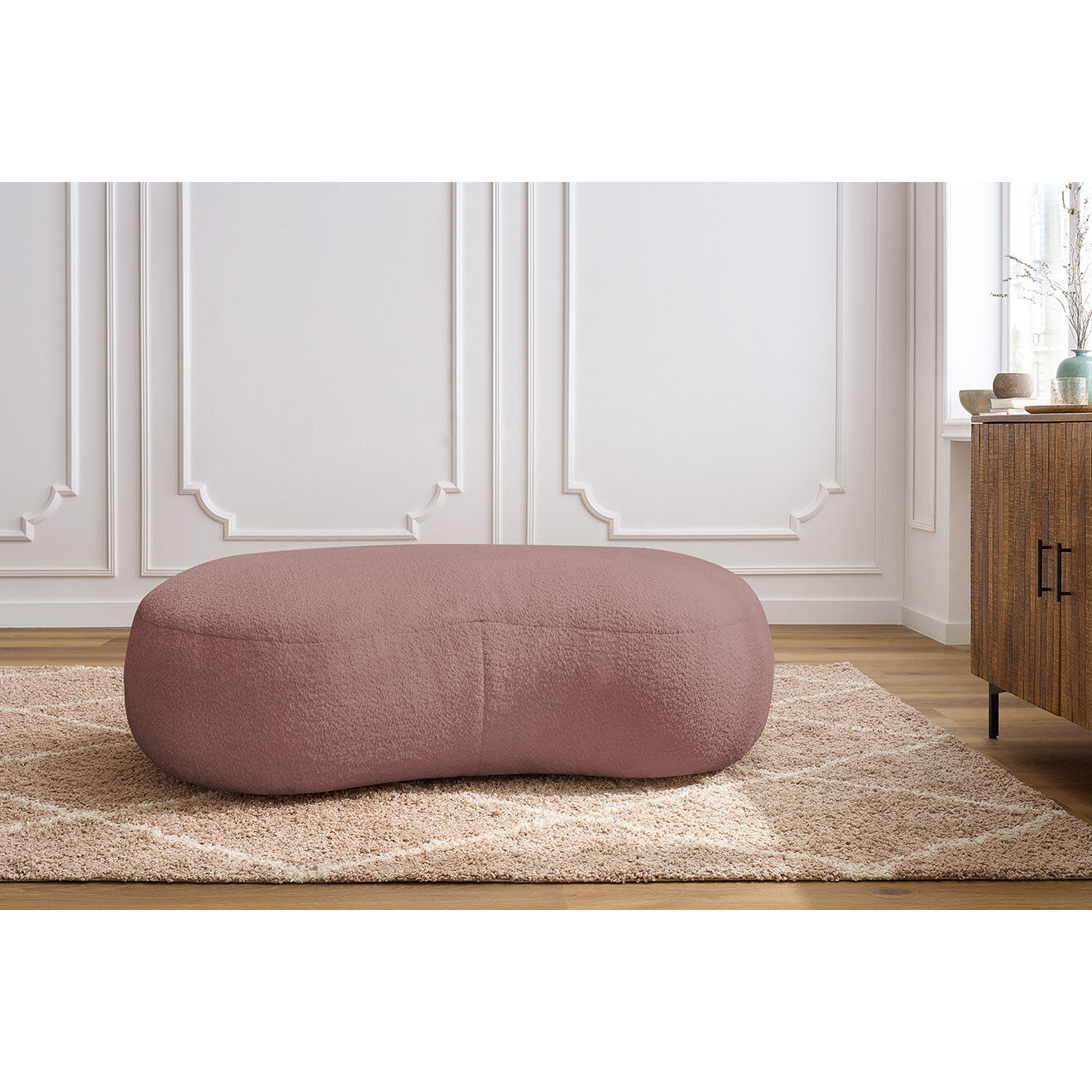 Bobochic Pouf Saint-Germain tissu bouclette rose - 147x90x47 cm