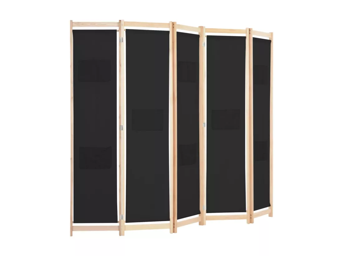 Cloison de séparation 5 panneaux Noir 200 x 170 x 4 cm Tissu