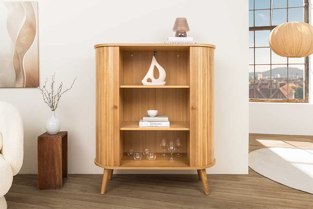 Retro Highboard VALHALLA WOOD 120cm natur Eichenholz Schiebetüren