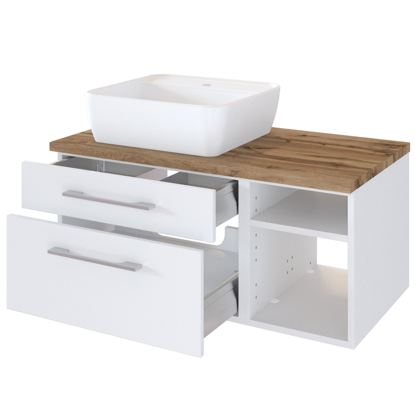 3-teiliges Badmöbel-SetDAVOS - weiß - 90 cm breit - Becken links