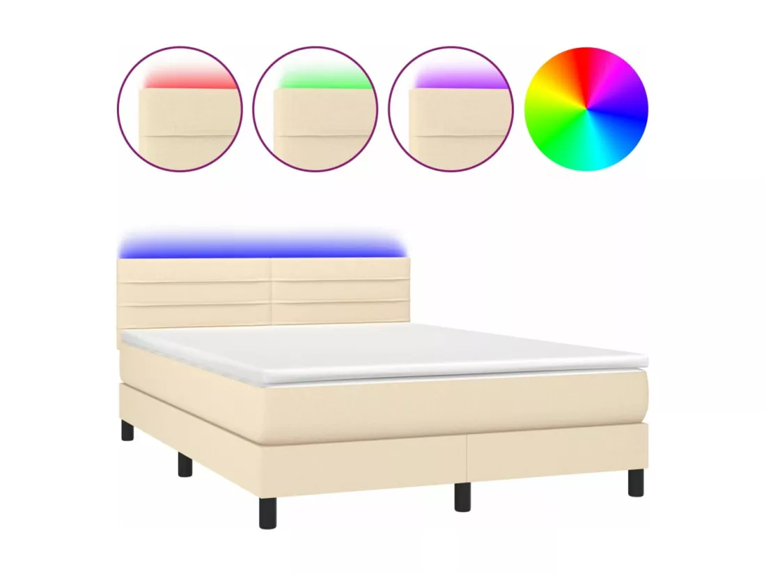 Sommier tapissier avec matelas et LED Crème 140x190 cm Tissu